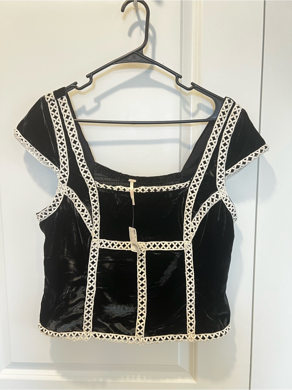 NWT Free People Tyler Velvet Corset Cropped Top with Cream Trim - Picture 7 of 13